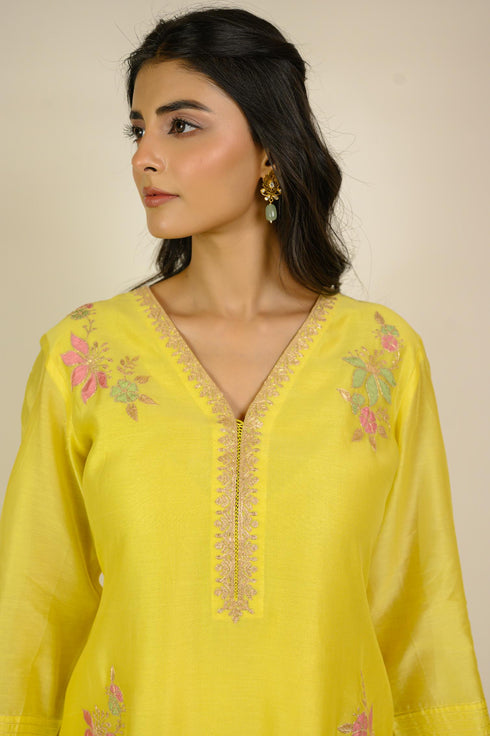 Lemon Appliqué Chanderi Kurta Set