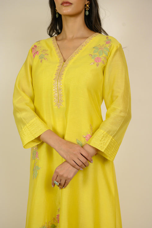 Lemon Appliqué Chanderi Kurta Set