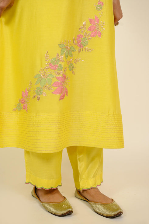 Lemon Appliqué Chanderi Kurta Set
