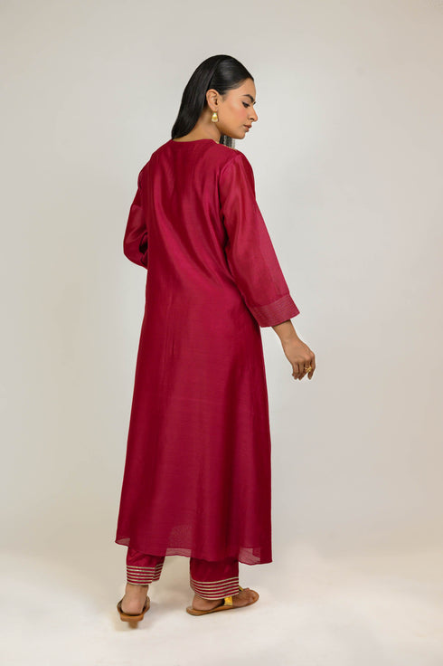 Bright Red Floral Boota Chanderi Kurta Set