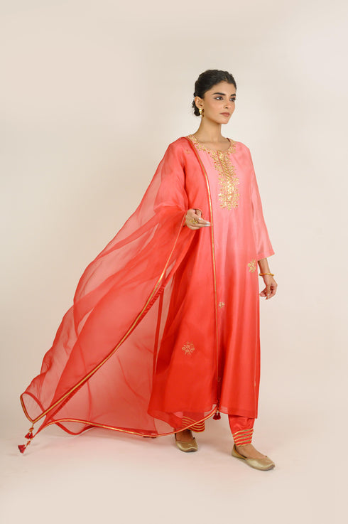 Blush Ombre Floral Chanderi Kurta Set