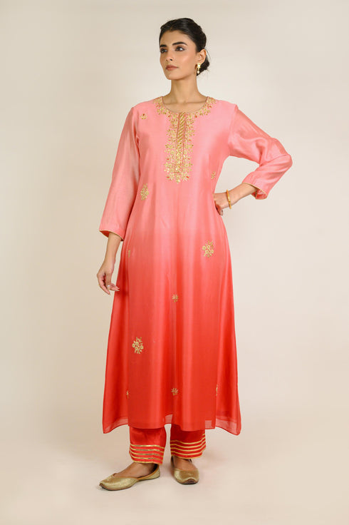 Blush Ombre Floral Chanderi Kurta Set