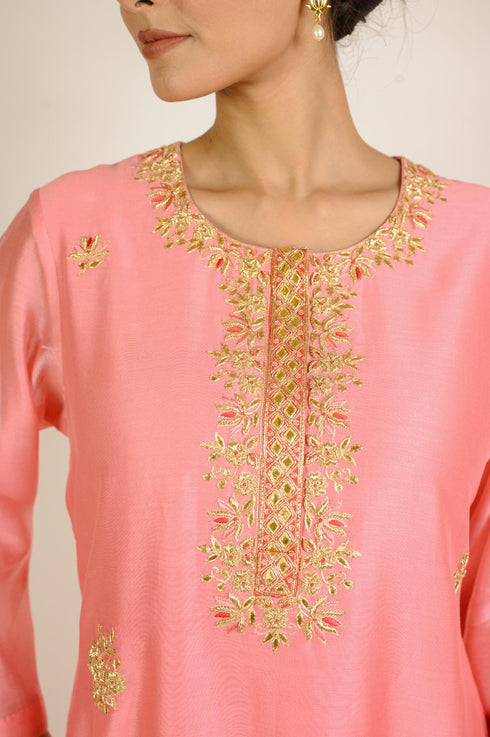 Blush Ombre Floral Chanderi Kurta Set