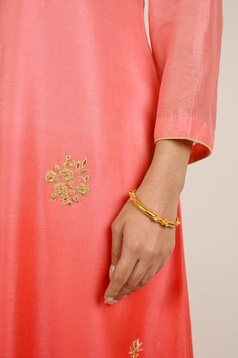 Blush Ombre Floral Chanderi Kurta Set