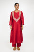 Red Mehrab Yoke Chanderi Kurta Set