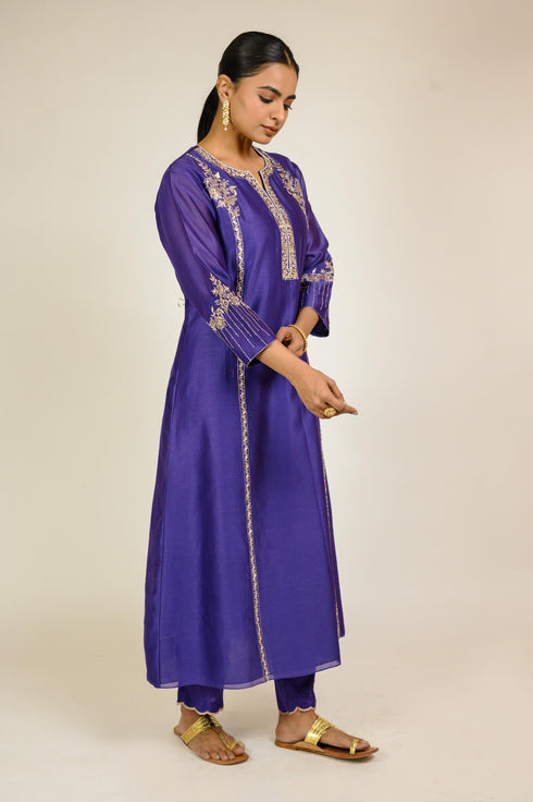 Royal Purple Embroidered Chanderi Suit Set