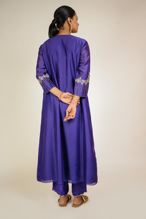 Royal Purple Embroidered Chanderi Suit Set