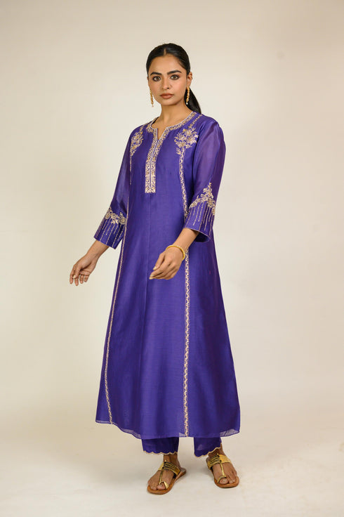 Royal Purple Embroidered Chanderi Suit Set