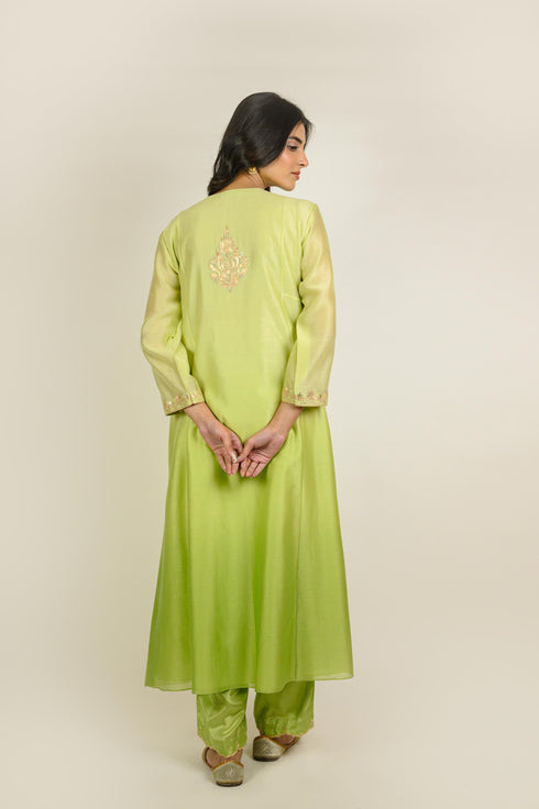 Pista Shaded Embroidered Chanderi Kurta Set