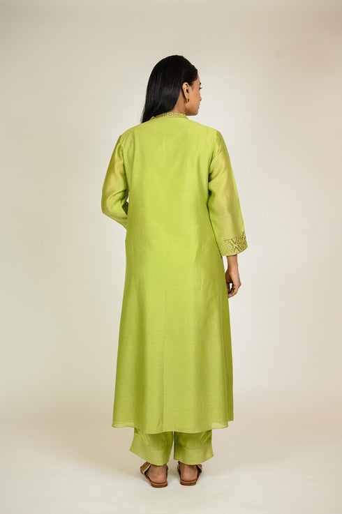 Pista Mukaish Chanderi Kurta Set