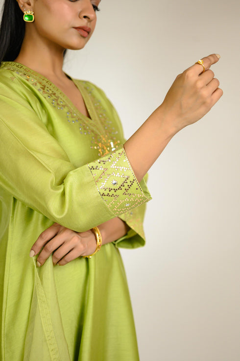 Pista Mukaish Chanderi Kurta Set