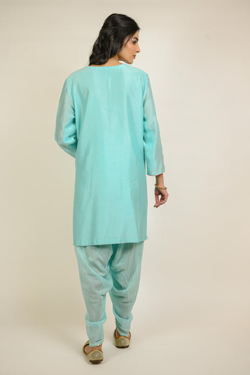 Turquoise Embroidered Dhoti Kurta Set