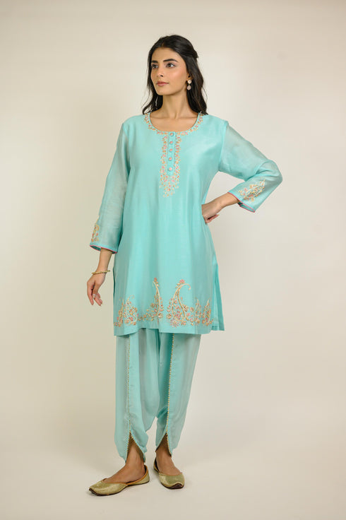 Turquoise Embroidered Dhoti Kurta Set