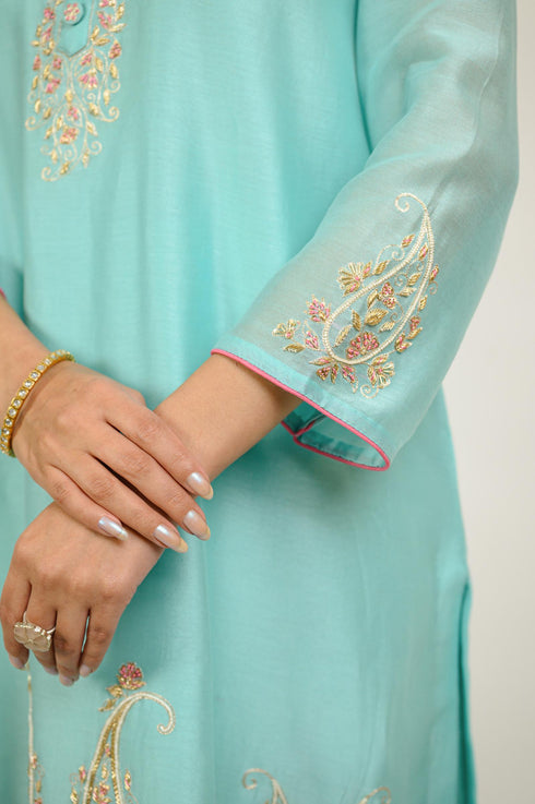 Turquoise Embroidered Dhoti Kurta Set