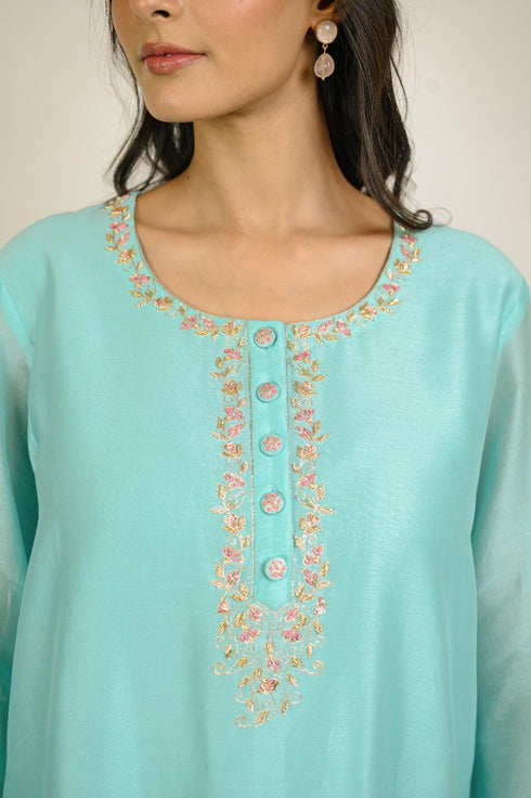 Turquoise Embroidered Dhoti Kurta Set