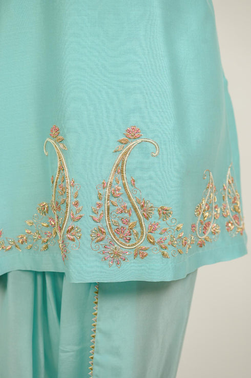 Turquoise Embroidered Dhoti Kurta Set