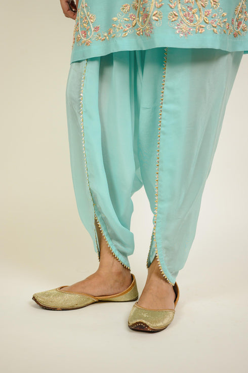 Turquoise Embroidered Dhoti Kurta Set
