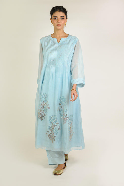 Powder Blue Mukaish Chanderi Suit Set