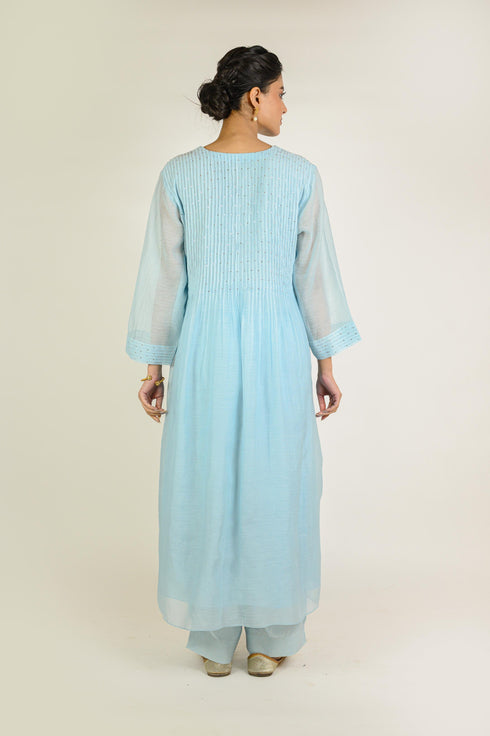 Powder Blue Mukaish Chanderi Suit Set