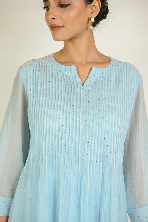 Powder Blue Mukaish Chanderi Suit Set