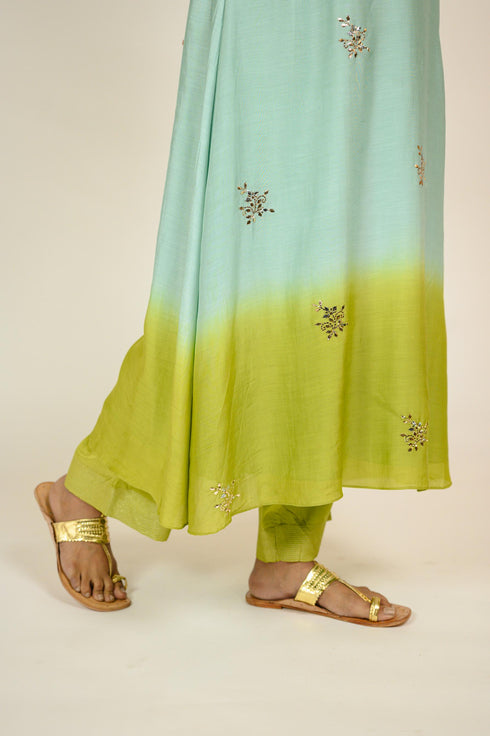 Mint Ombre Mukaish Kurta Set