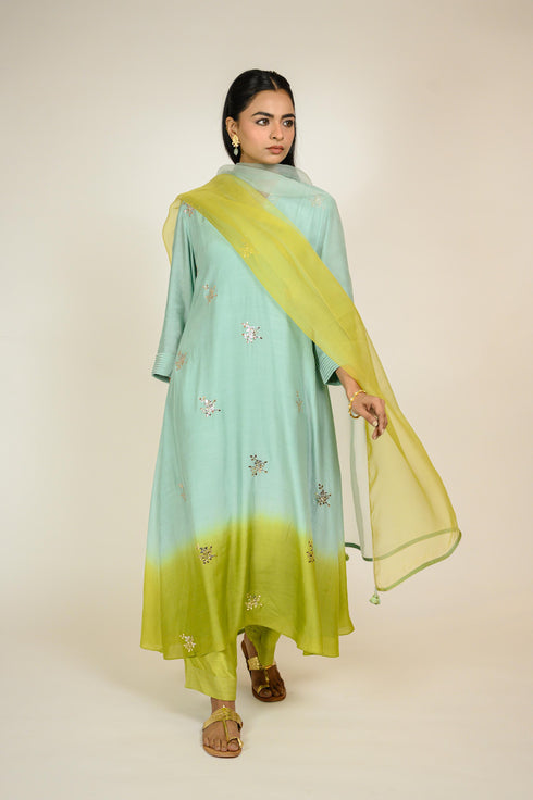 Mint Ombre Mukaish Kurta Set