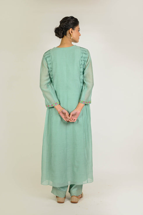 Mint Thread Embroidered Chanderi Suit Set