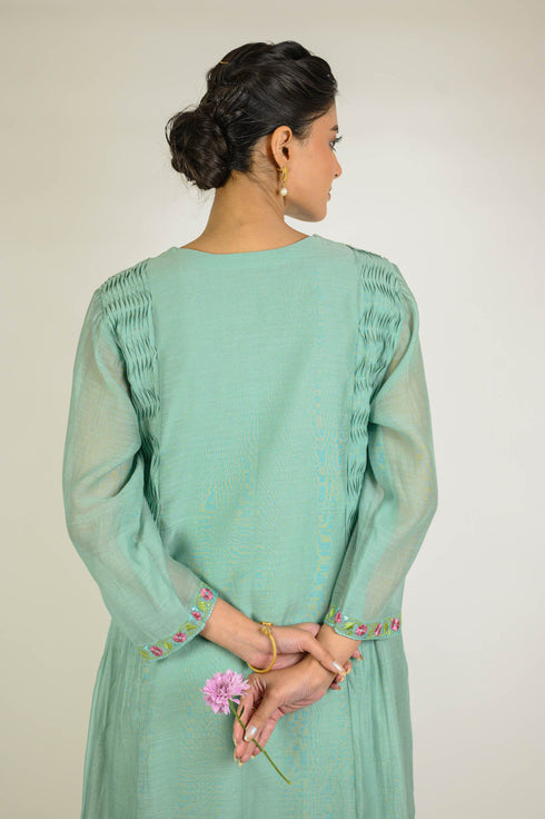 Mint Thread Embroidered Chanderi Suit Set