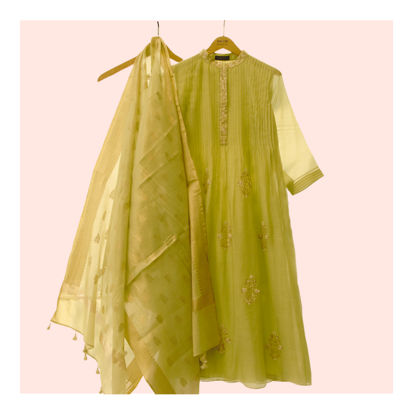 Lime green chanderi suit