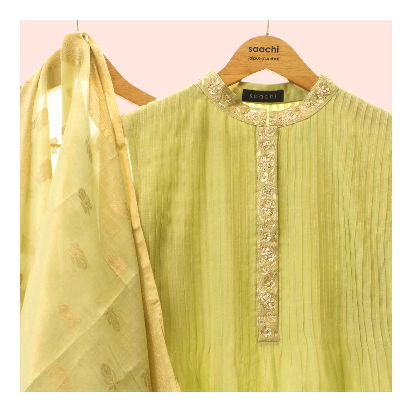 Lime green chanderi suit