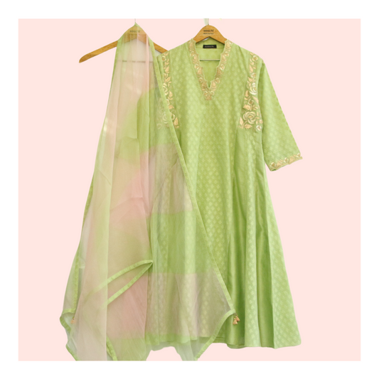 Lime green chanderi suit